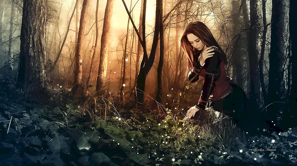 Девушка в лесу фэнтези. Красивая девушка