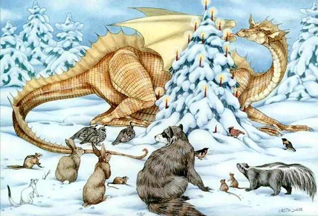 Динозавры зима. Открытка на праздник