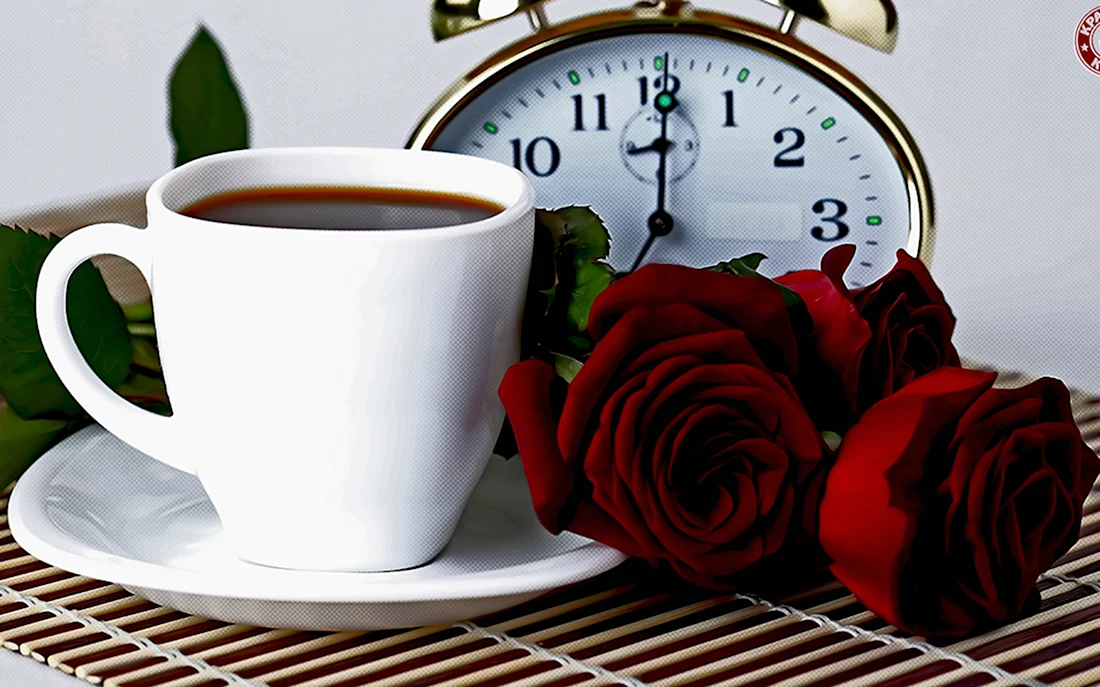 Доброе утро розы и кофе. Открытка с добрым утром