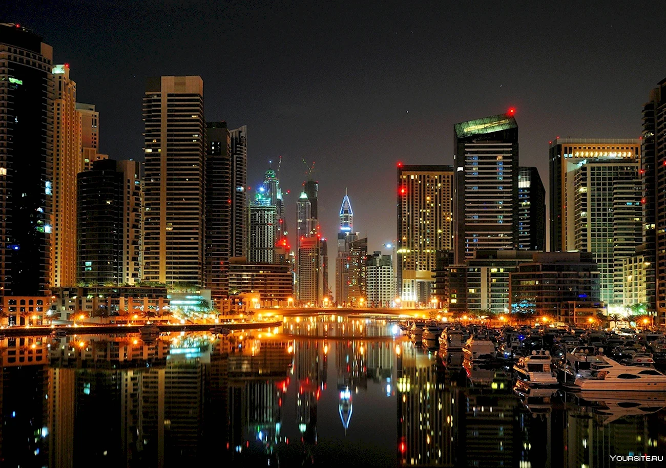 Дубай Марина ночью. Красивая картинка