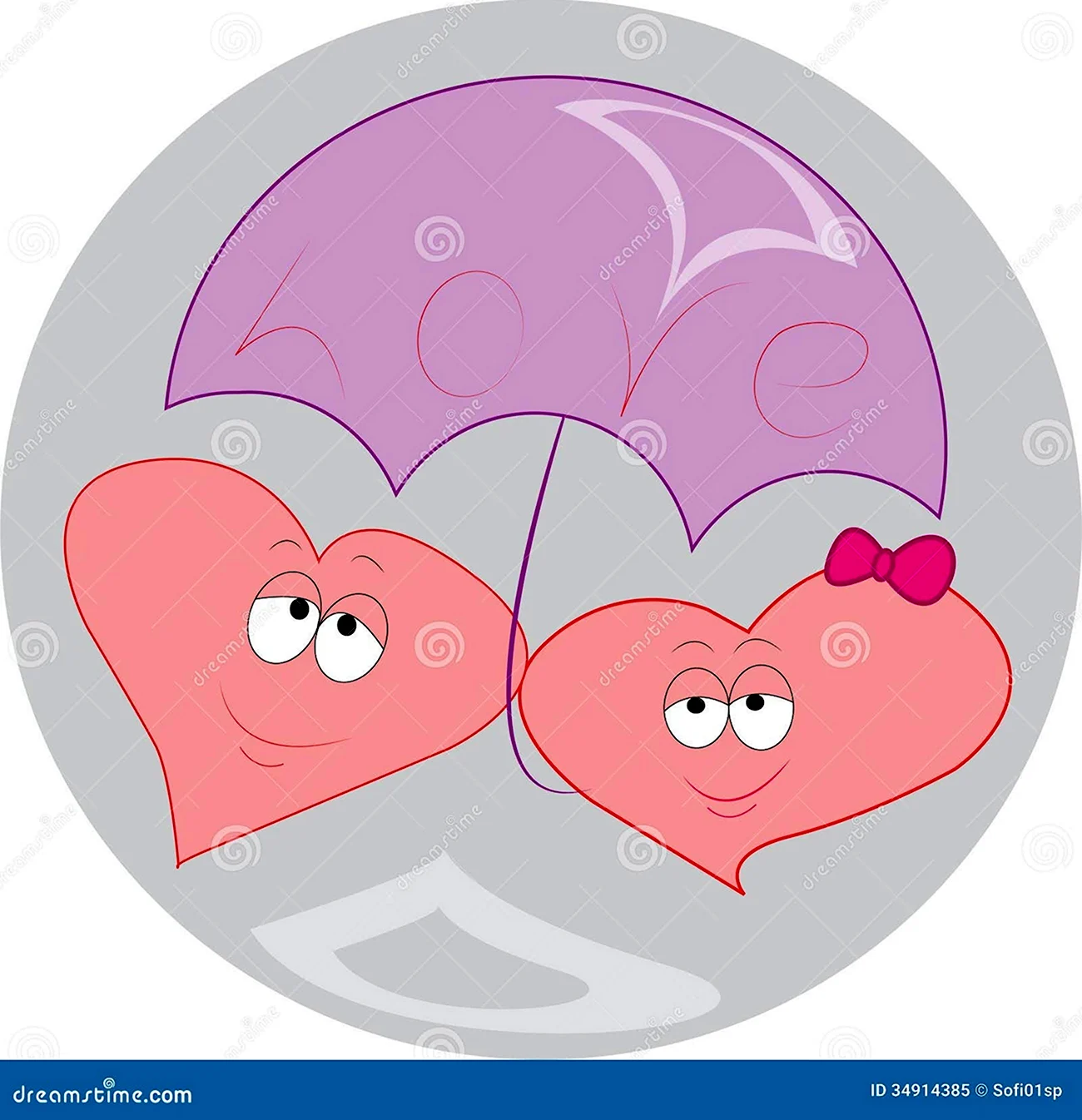 Два сердца под зонтиком. Красивая картинка