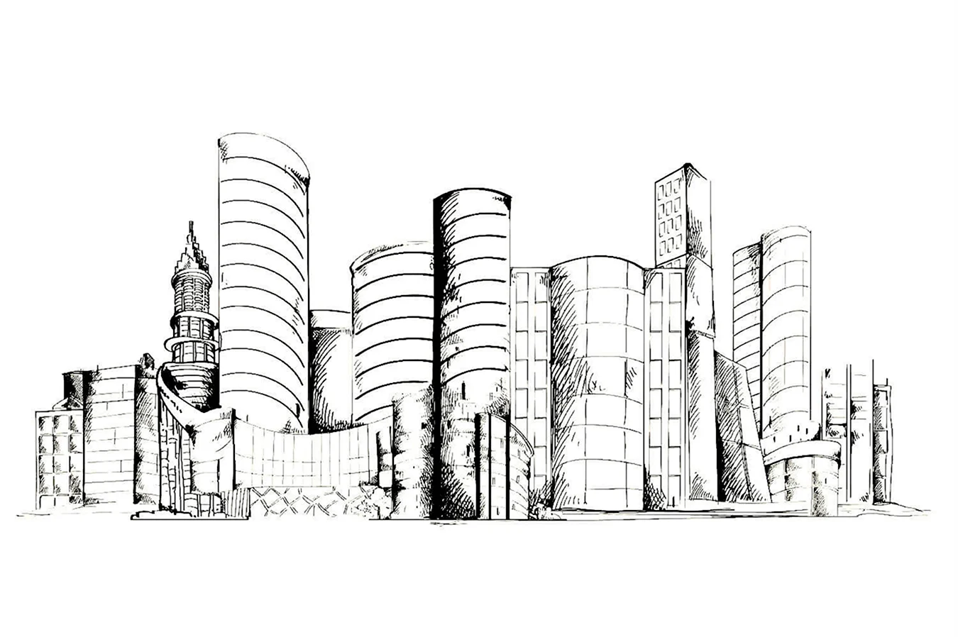 Эскиз современного города. Для срисовки