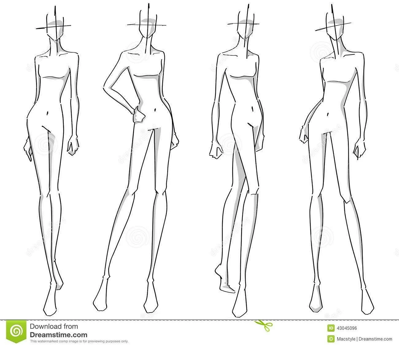 Эскиз женского тела для модельера. Для срисовки