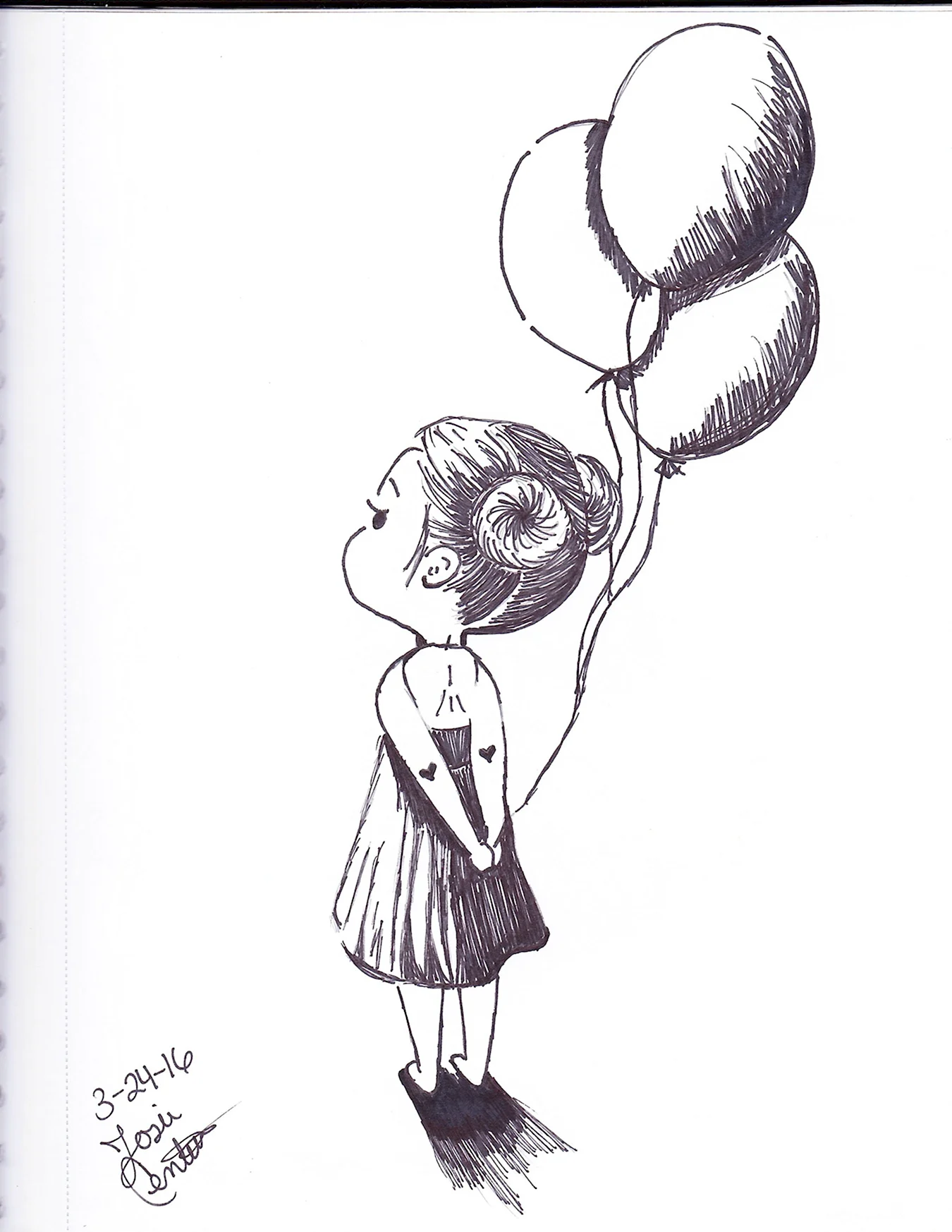 Эскизы девочке с шарами. Для срисовки