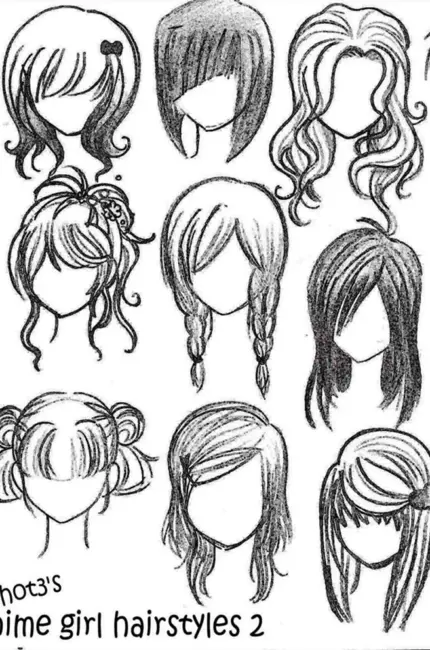 Эскизы волос аниме. Для срисовки