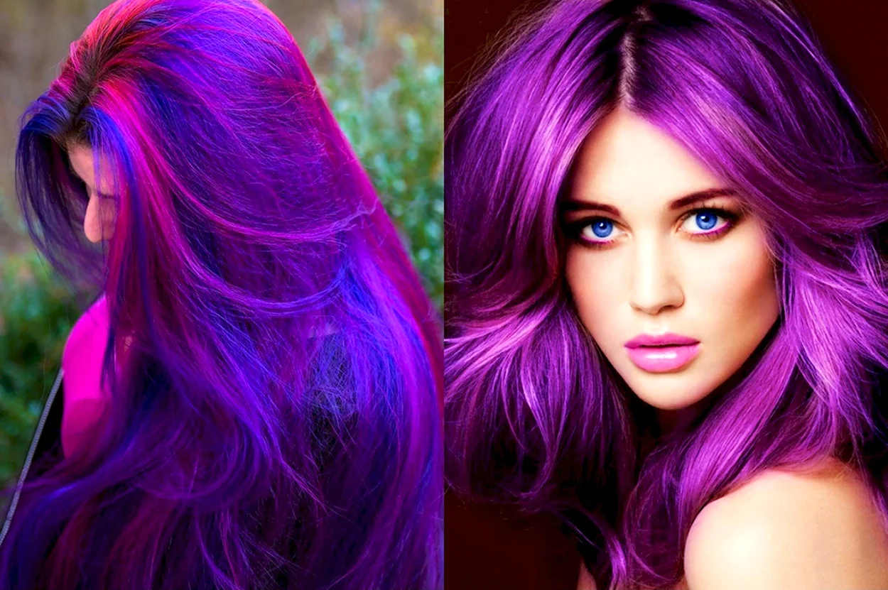 Фиолетовый цвет волос. Красивая девушка