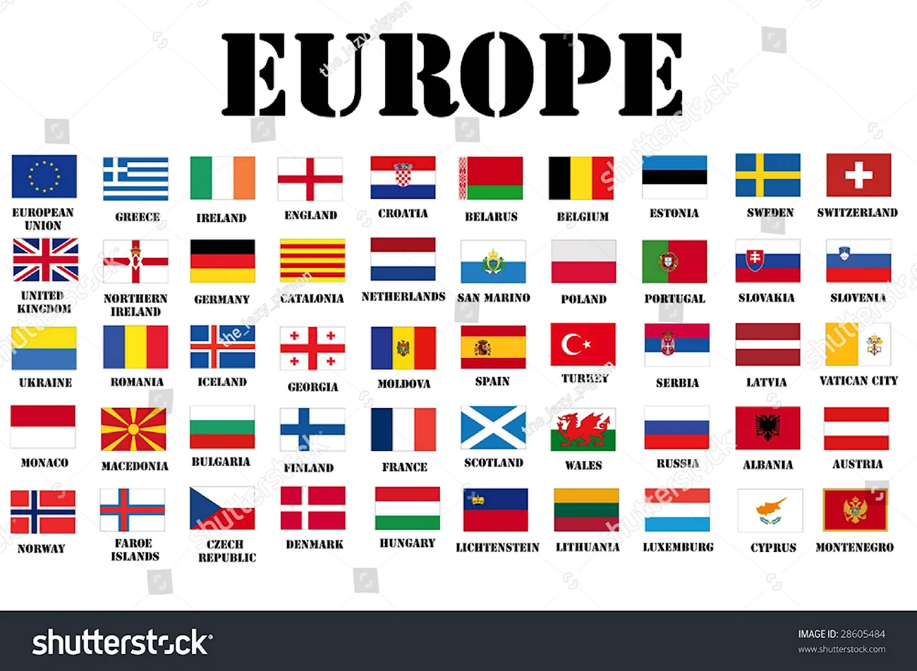 Флаги Европы с названиями страны на русском для детей. Красивая картинка