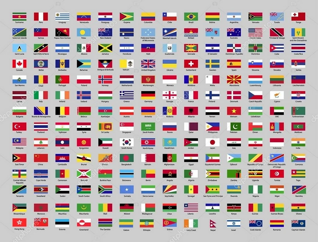 Флаги стран мира с названиями страны. Красивая картинка