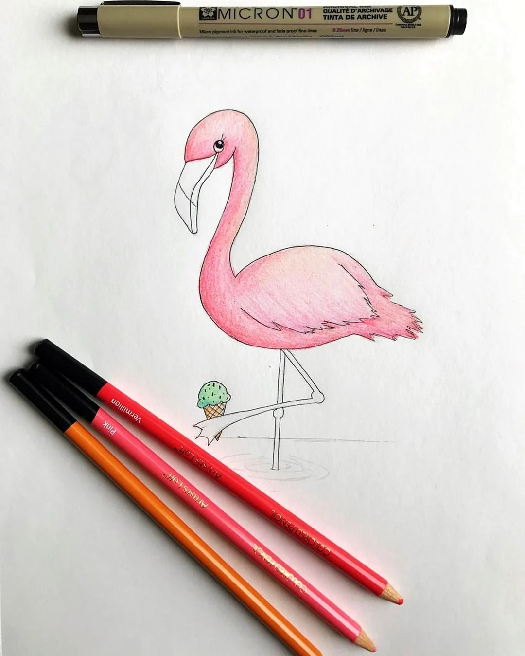 Фламинго черной ручкой. Для срисовки