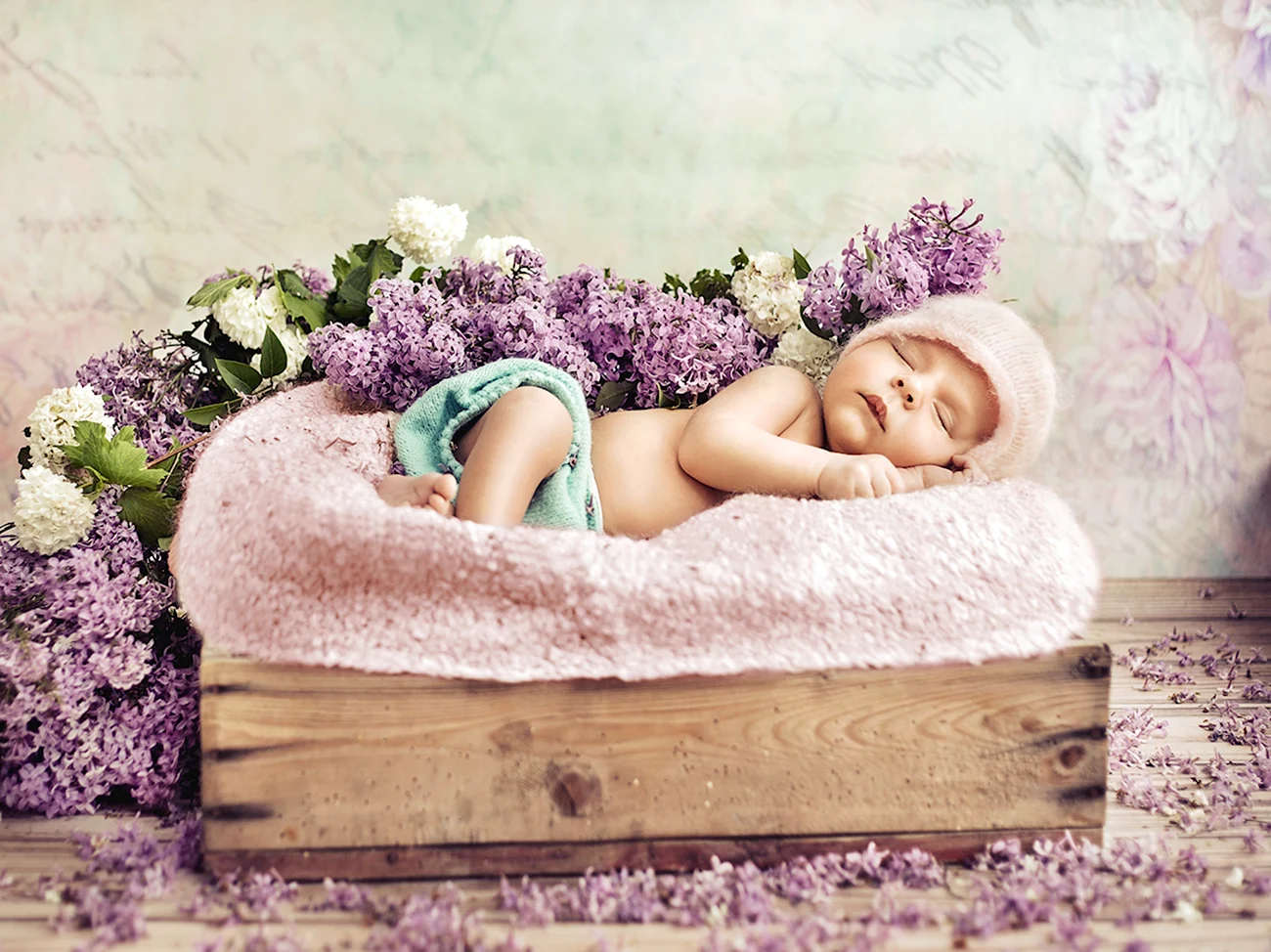 Фотосессия новорожденных в цветах. Поздравление