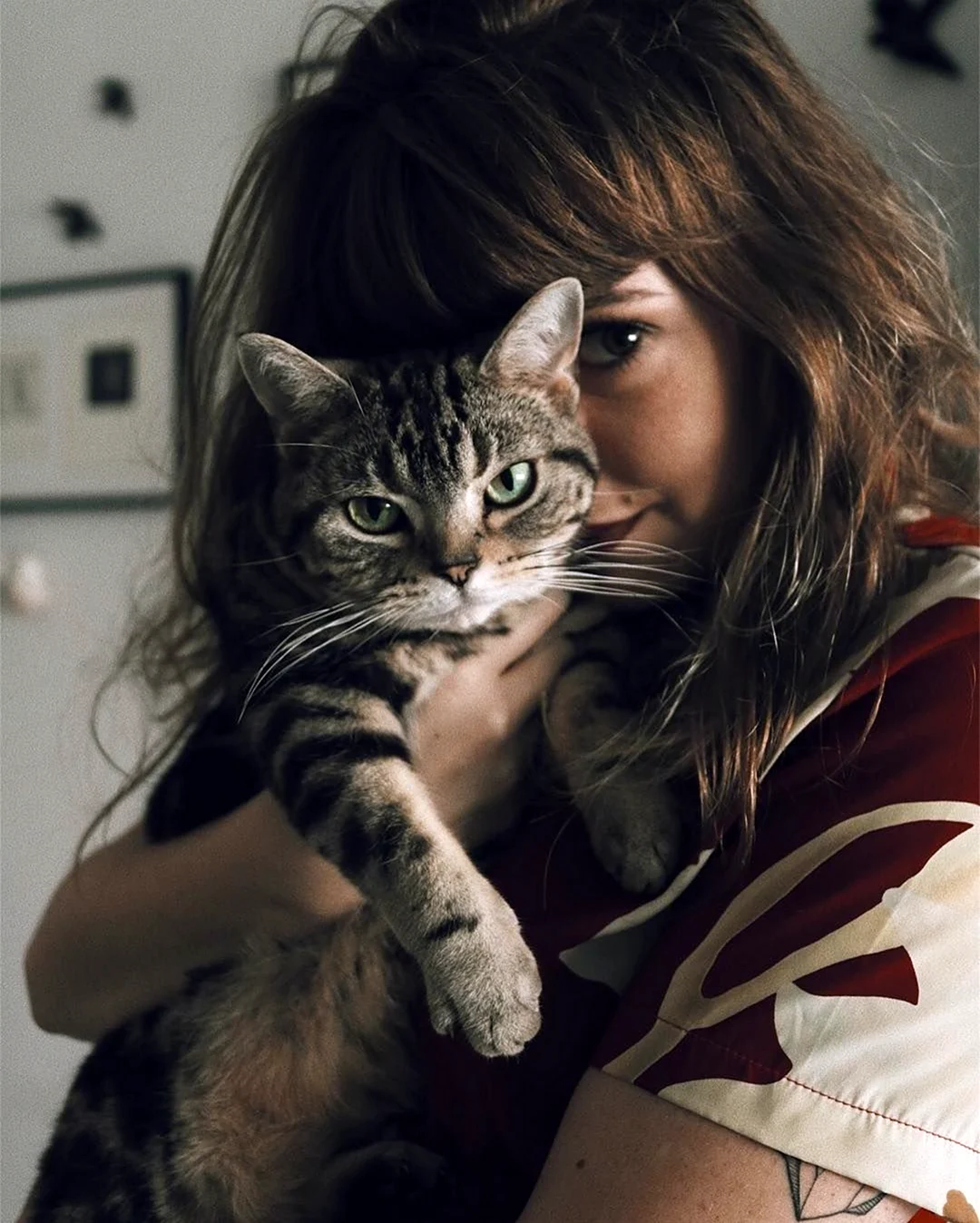 Фотосессия с кошкой. Красивая девушка