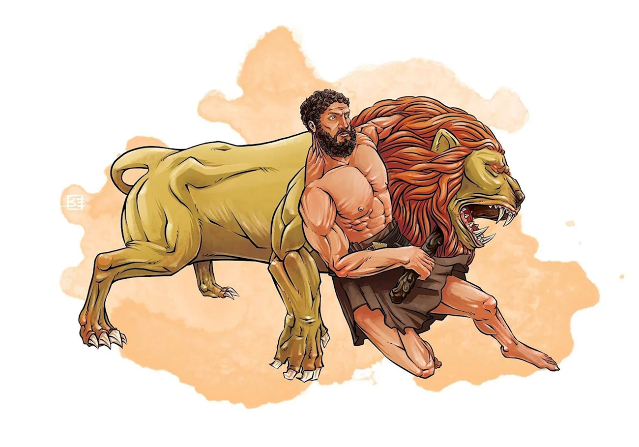 Геракл и немейский Лев. Картинка