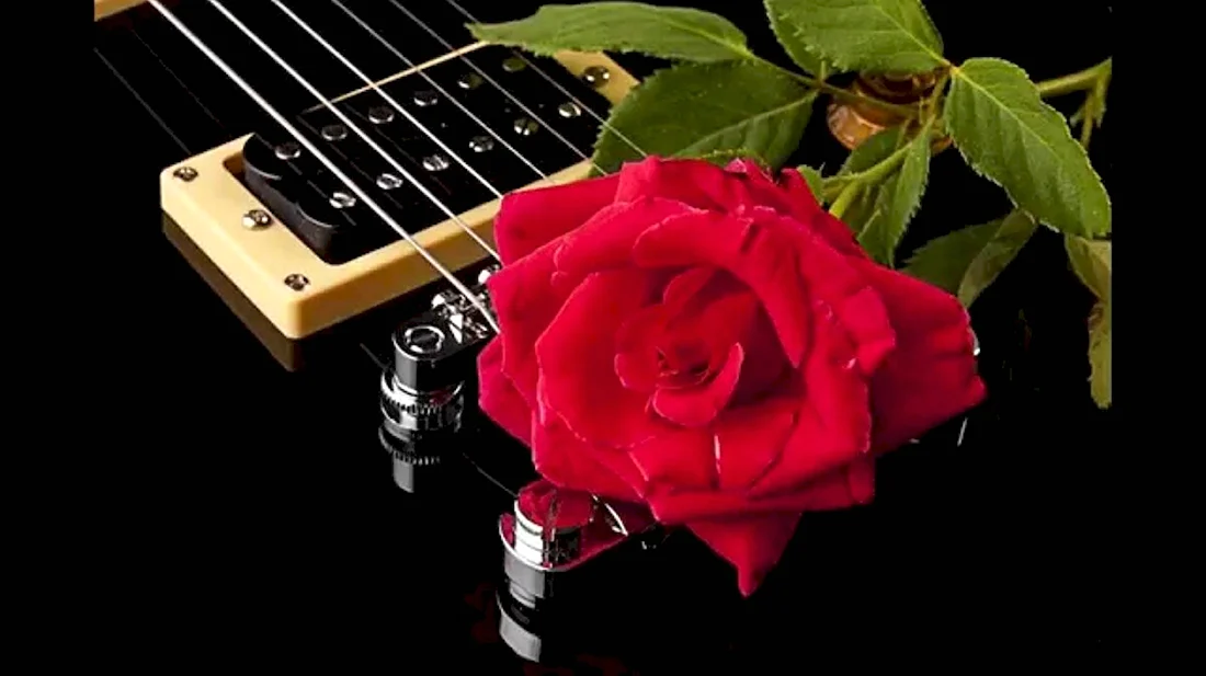 Гитара и роза. Открытка с днем рождения
