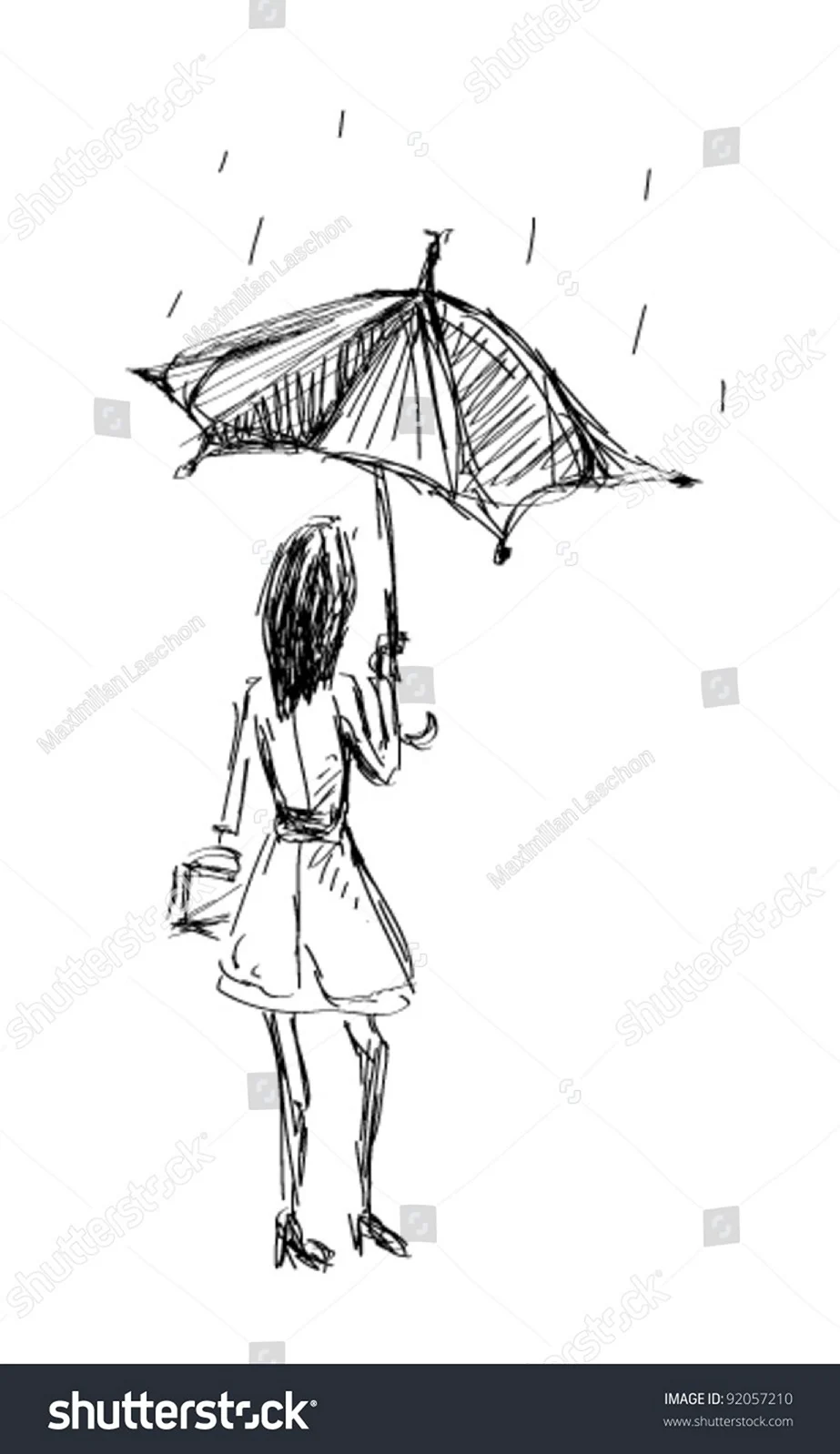 Графика девочка с зонтиком. Для срисовки