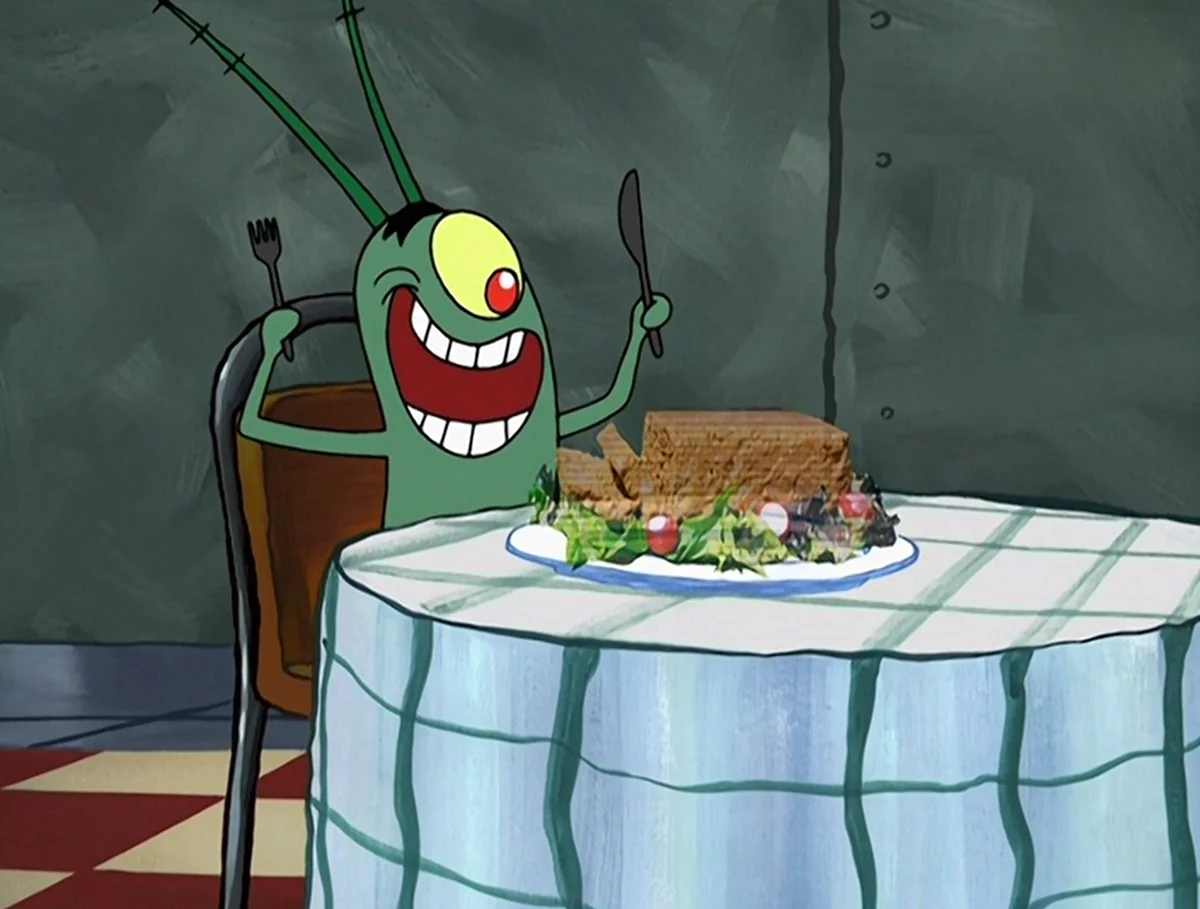 Губка Боб планктон ест голограмму. Картинка из мультфильма