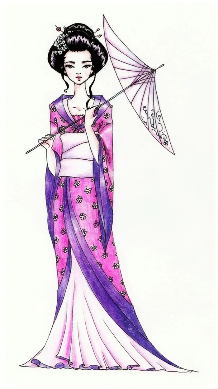 Японский костюм девушки для срисовки. Для срисовки