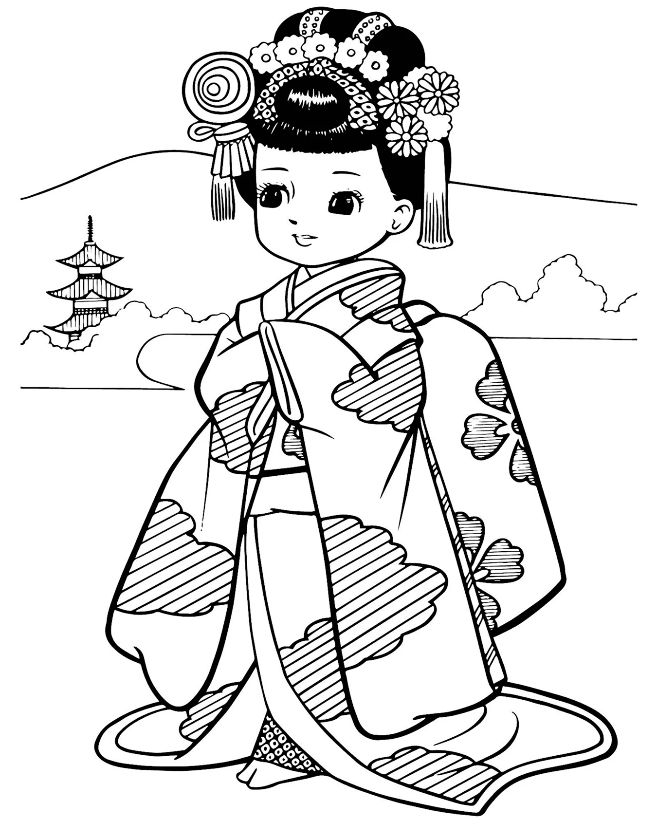 Японское кимоно раскраска. Для срисовки