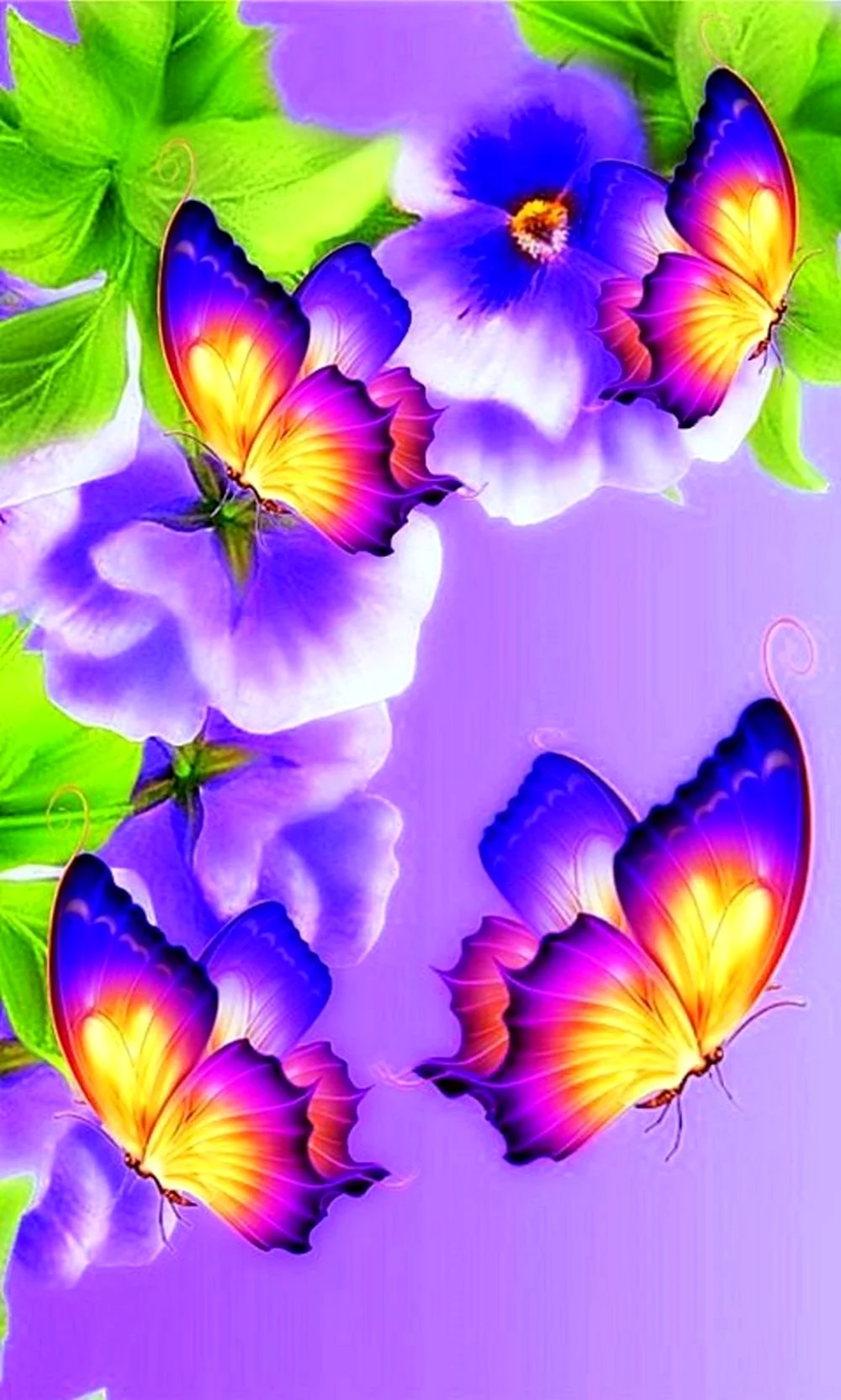 Яркие цветы и бабочки. Красивая картинка