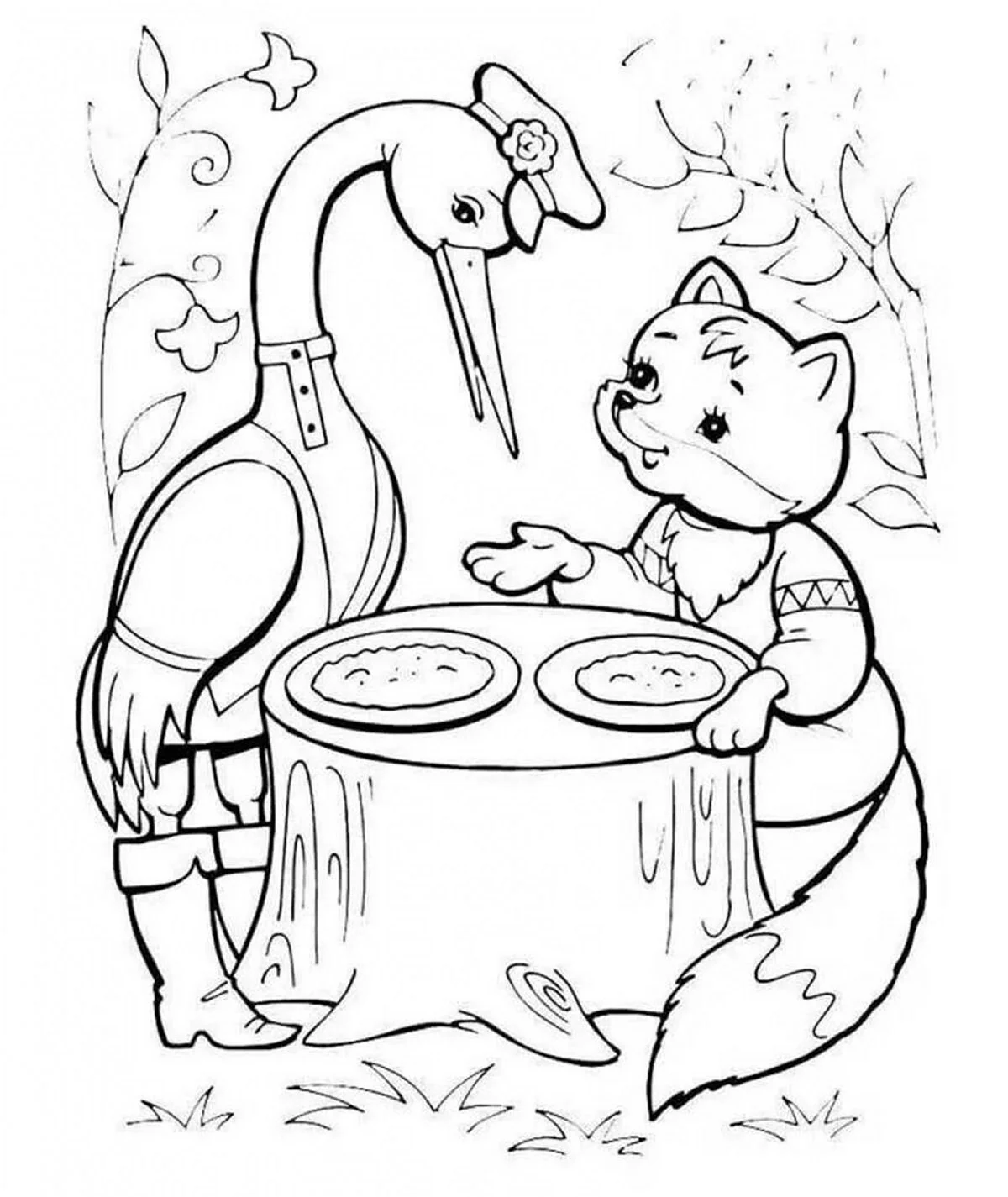 Иллюстрация к сказке лиса и журавль 1 класс. Для срисовки