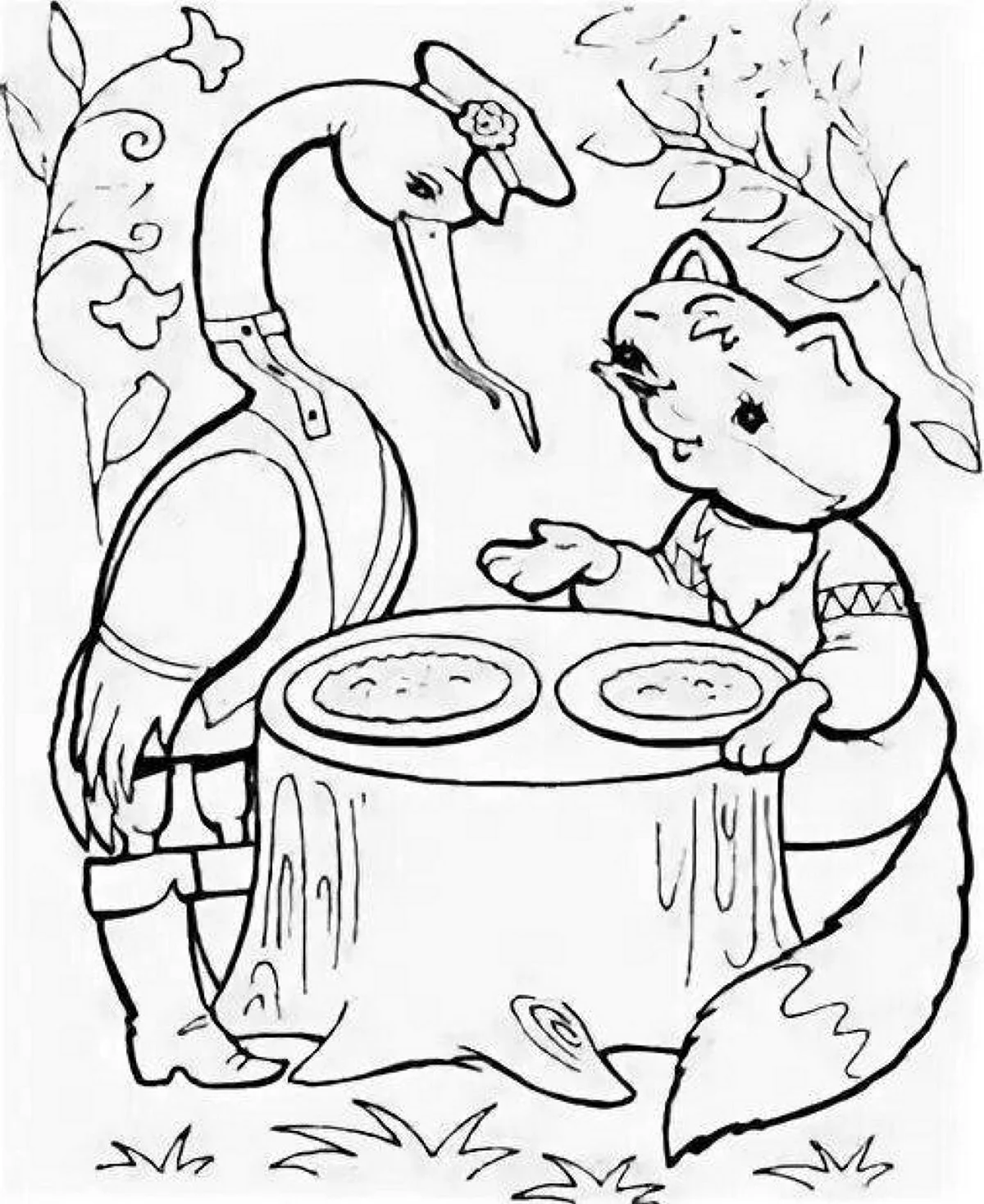 Иллюстрация к сказке лиса и журавль раскраска