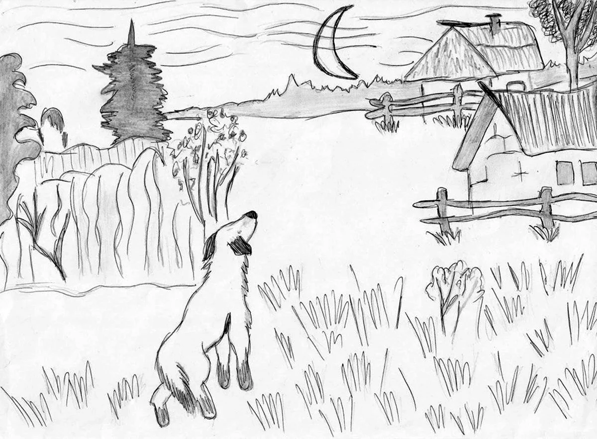Иллюстрация к стихотворению песнь о собаке Есенина. Для срисовки
