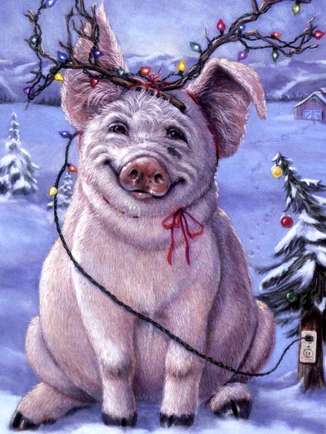 Joy Campbell картины свинья. Открытка на праздник