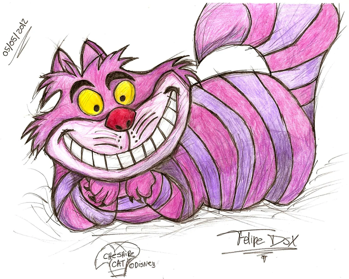 Как нарисовать Чеширского кота из Алисы в стране чудес карандашом. Для срисовки