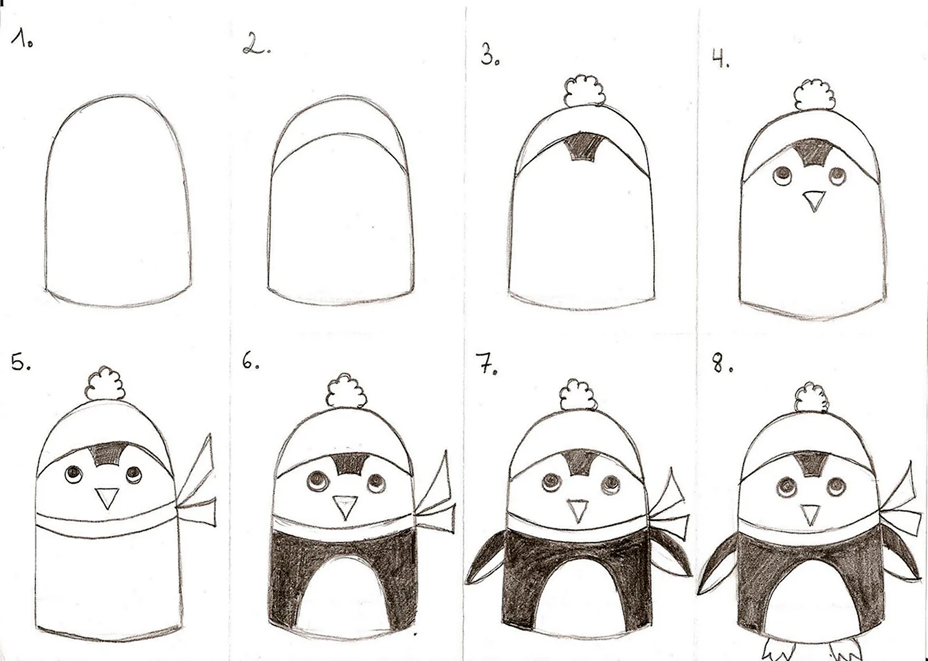 Как нарисовать пингвина пошагово. Для срисовки