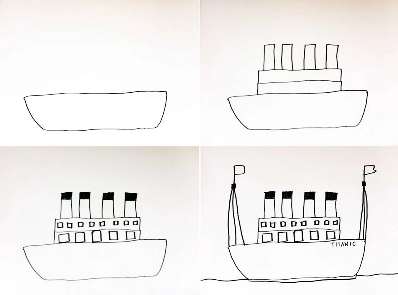 Как нарисовать Титаник поэтапно. Для срисовки
