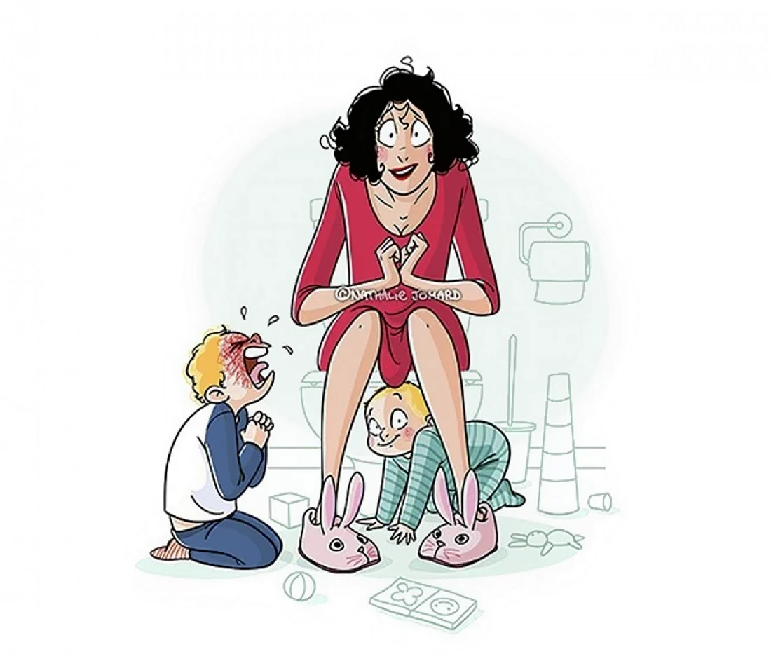 Карикатура мама и дети. Картинка