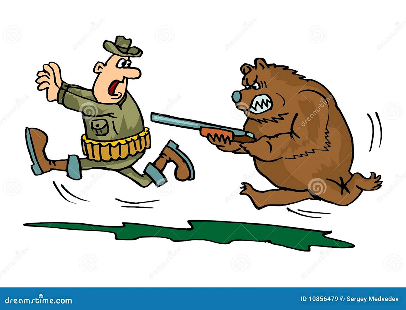 Карикатура медведь и охотник. Картинка