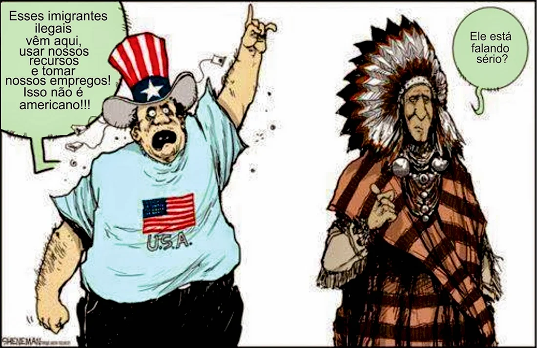 Карикатура на Америку и индейцев. Анекдот в картинке