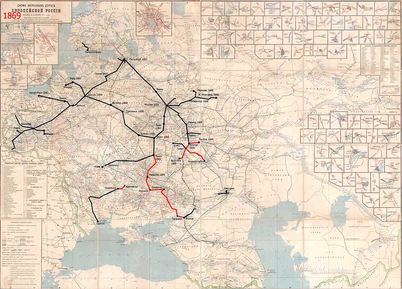 Карта железных дорог Российской империи 1914. Картинка