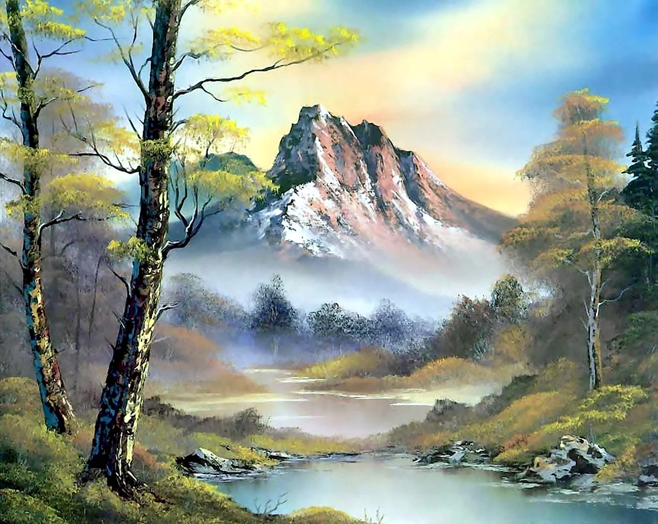 Картина Боба Росса горы море. Красивая картинка