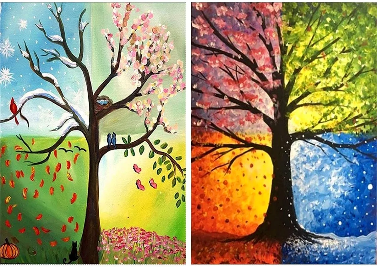 Картина дерево четыре сезона. Картинка