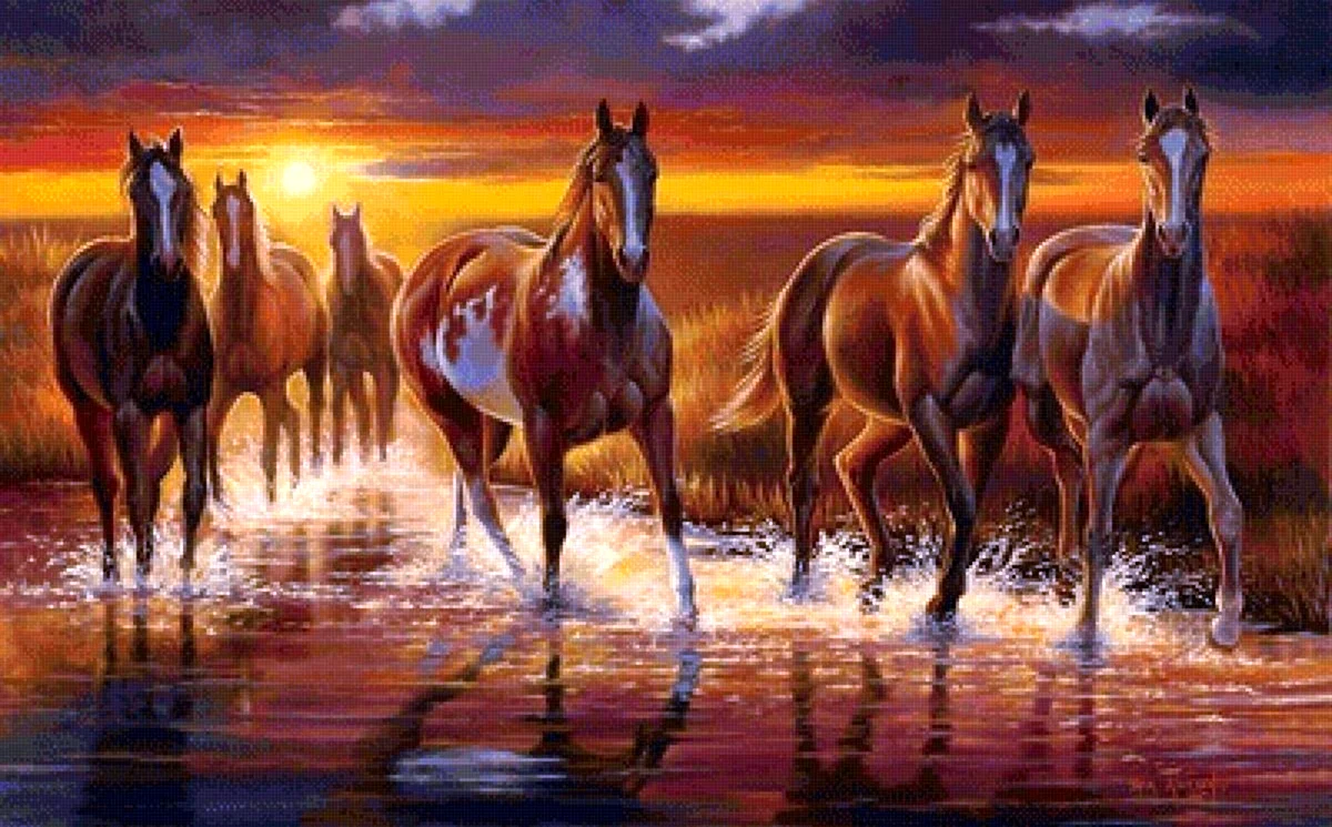 Картина табун лошадей. Красивое животное