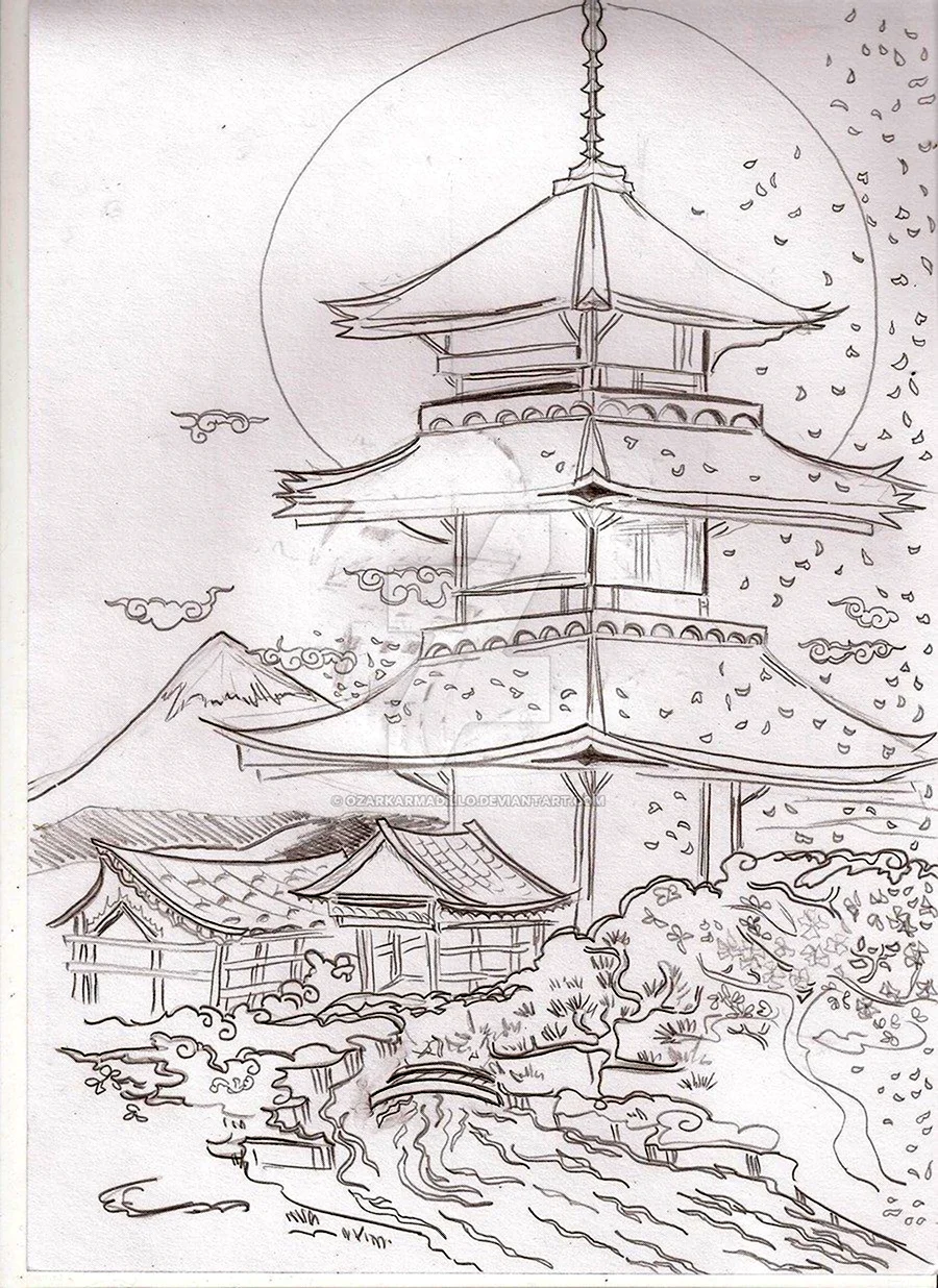 Китайская пагода рисунок. Для срисовки