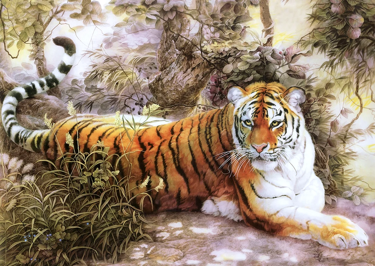 Китайская живопись гунби тигр. Красивое животное