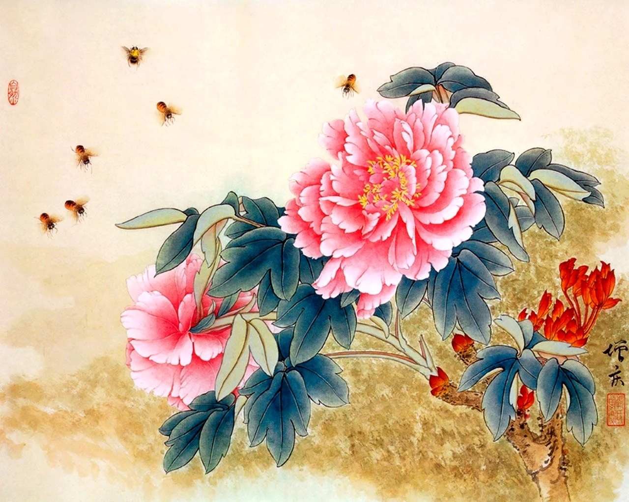 Китайская живопись Хуа Няо пион. Красивая картинка