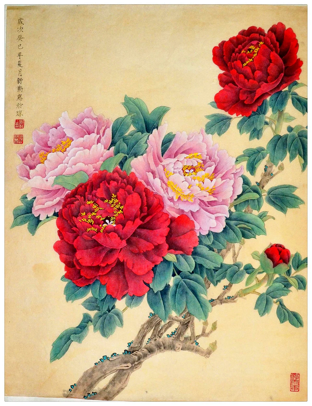 Китайская живопись пионы. Красивая картинка