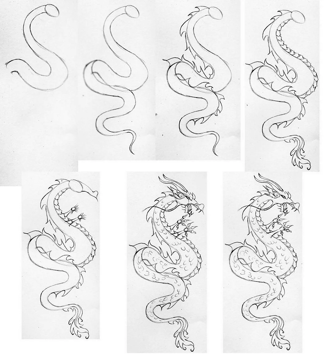 Китайский дракон рисунок карандашом лёгкий. Для срисовки