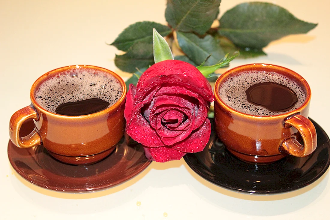 Кофе и роза. Открытка с добрым утром