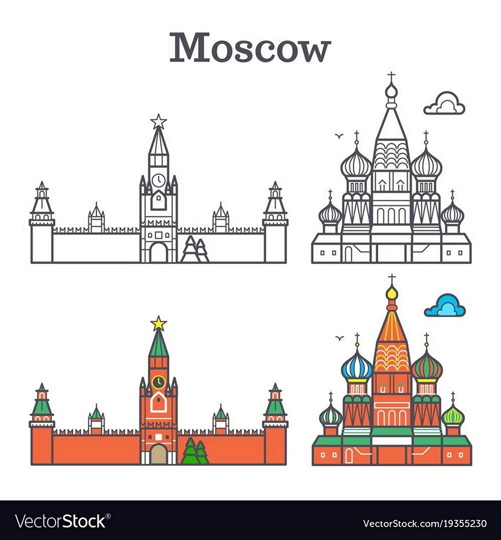 Контур достопримечательностей Москвы. Для срисовки