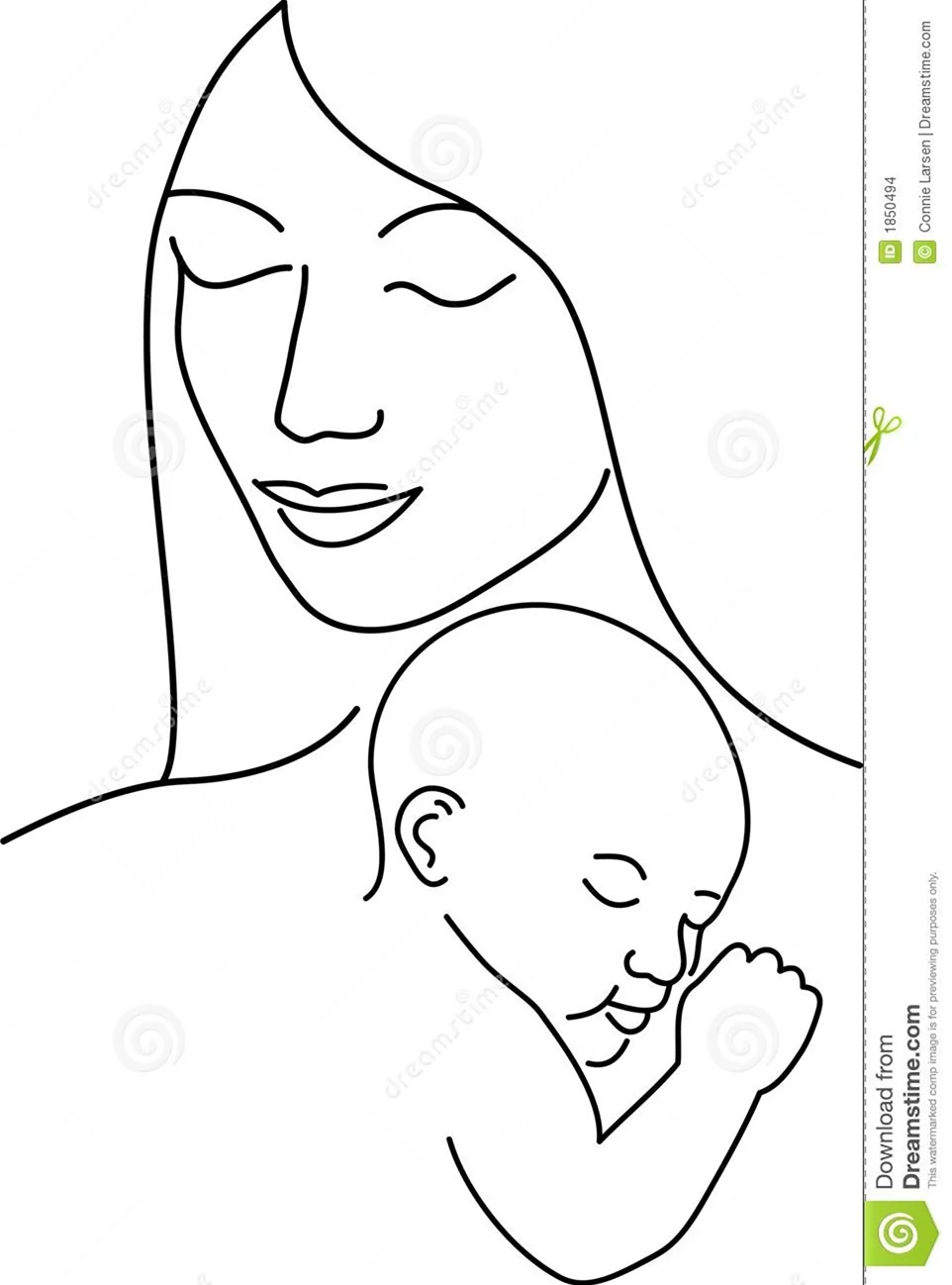 Контурное изображение матери и младенца. Для срисовки