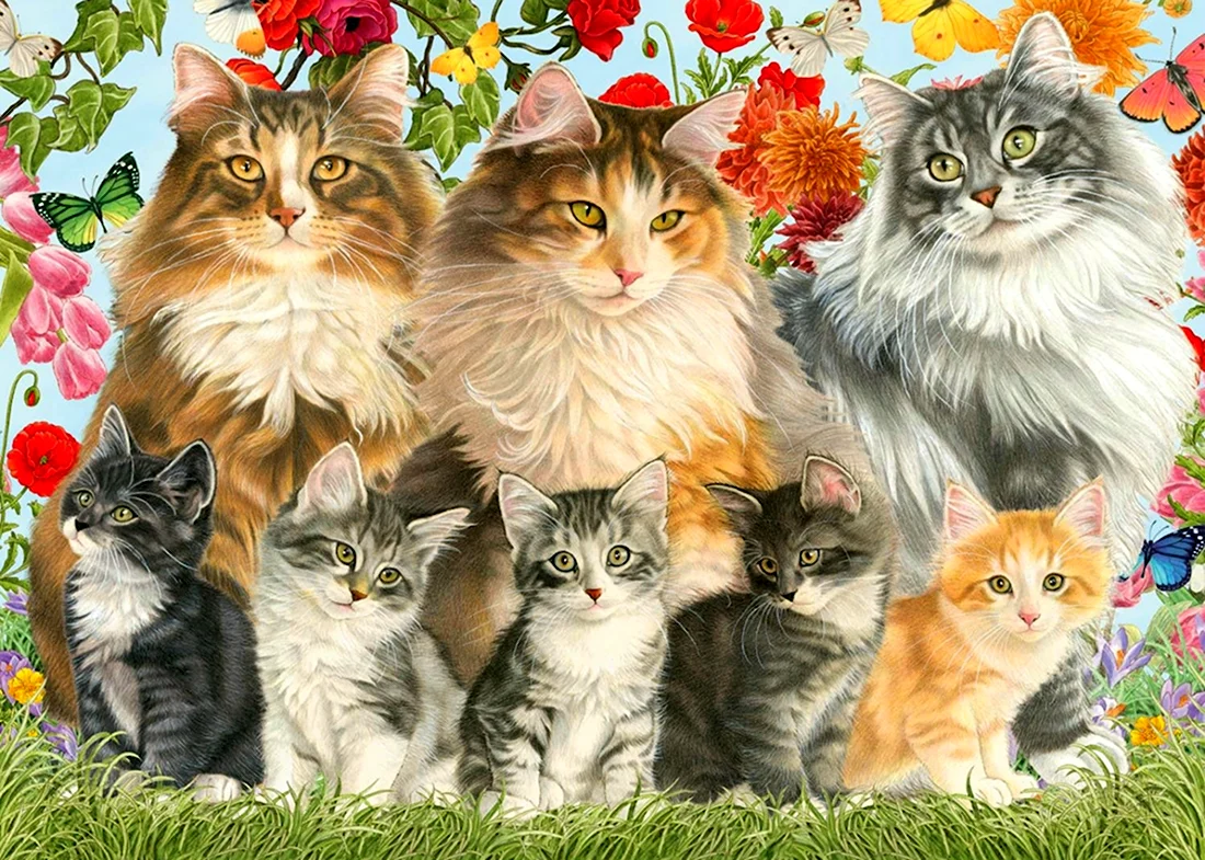 Кошачья семья. Красивые картинки животных