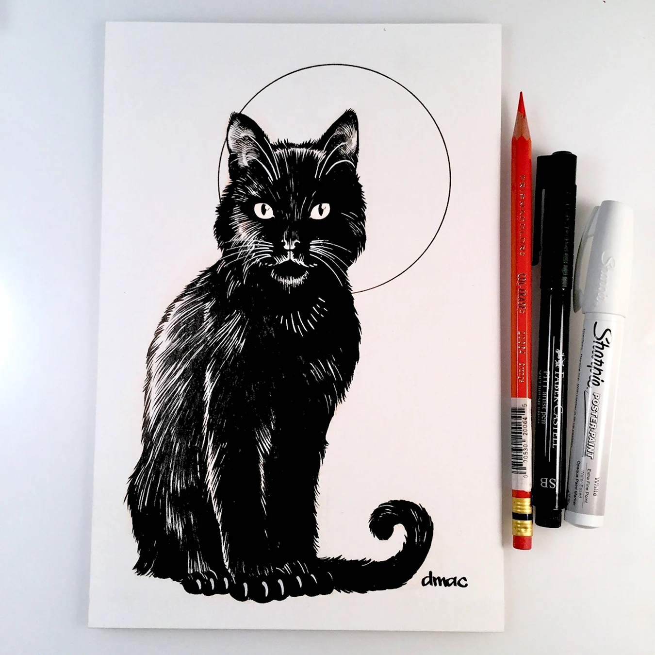 Кошка черным маркером. Для срисовки
