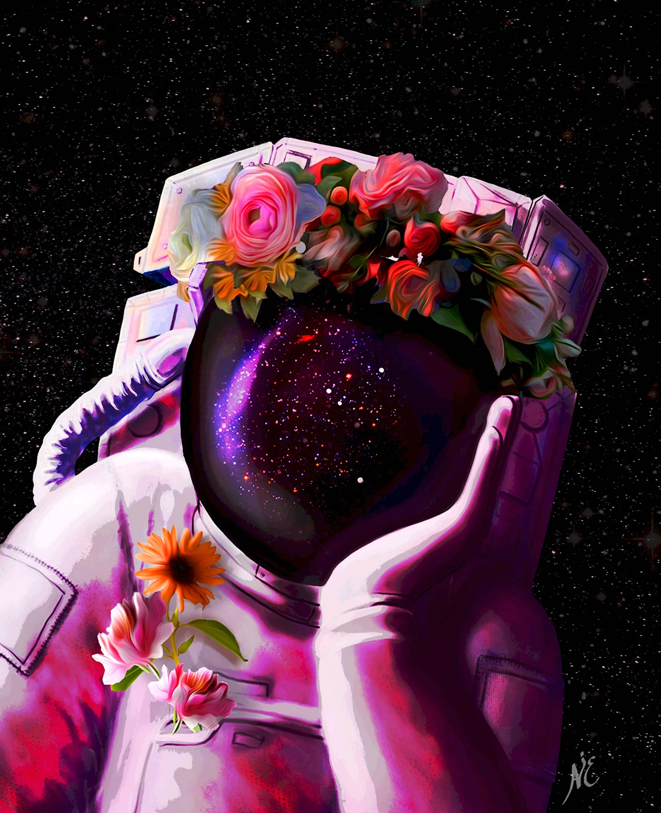 Космонавт с цветами. Поздравление