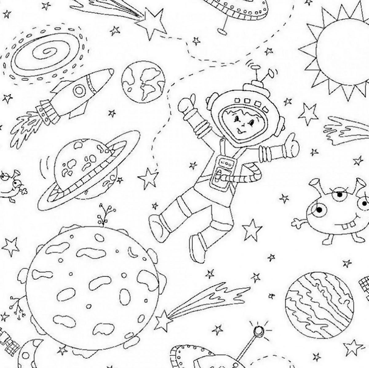 Космос раскраска для детей. Картинка