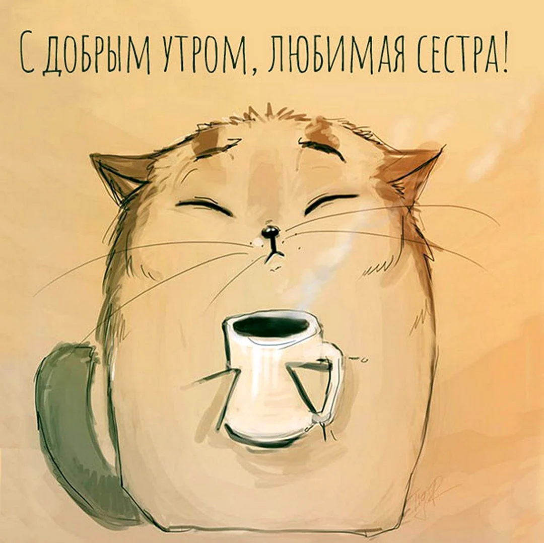 Кот с чаем. Для срисовки