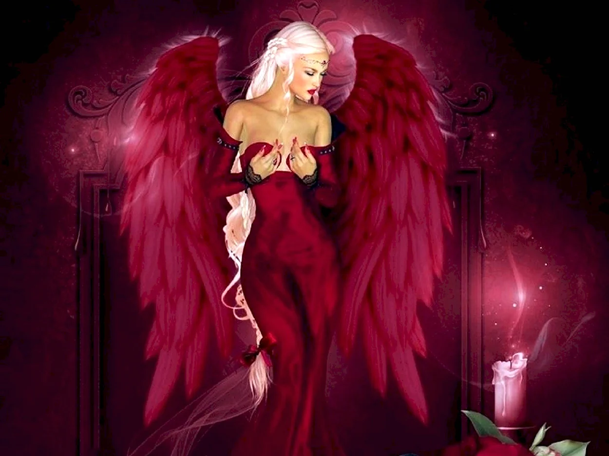 Крылья «ангел» красные. Красивая девушка